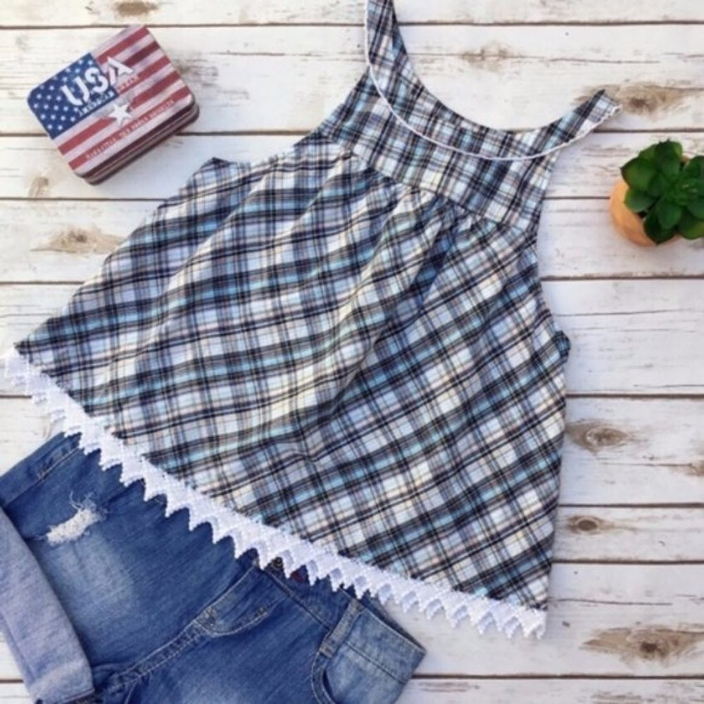 Free People Blue White Top